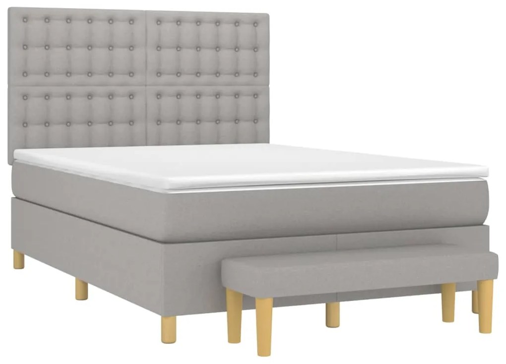 Κρεβάτι Boxspring με Στρώμα Ανοιχτό Γκρι 140x190 εκ. Υφασμάτινο - Γκρι