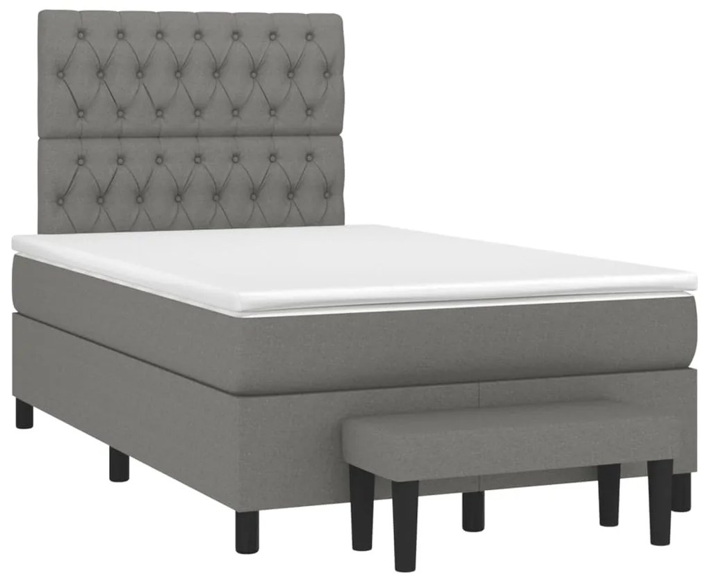 Κρεβάτι Boxspring με Στρώμα Σκούρο Γκρι 120x190 εκ Υφασμάτινο - Γκρι