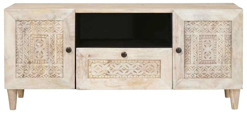 vidaXL Ντουλάπι TV με συρτάρι Λευκό 105 x 33 x 46 εκ Μασίφ ξύλο μάνγκο
