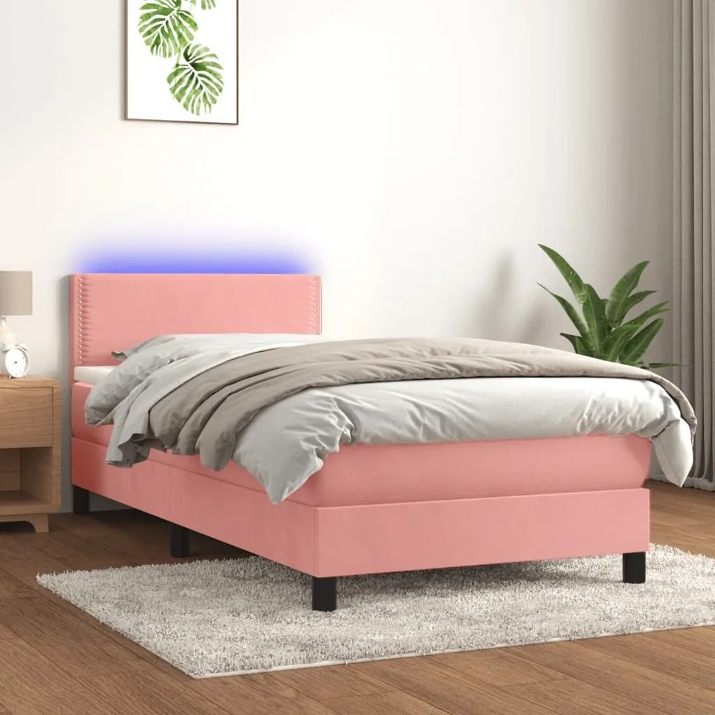 ΚΡΕΒΑΤΙ BOXSPRING ΜΕ ΣΤΡΩΜΑ &amp; LED ΡΟΖ 90X200 ΕΚ. ΒΕΛΟΥΔΙΝΟ 3134326