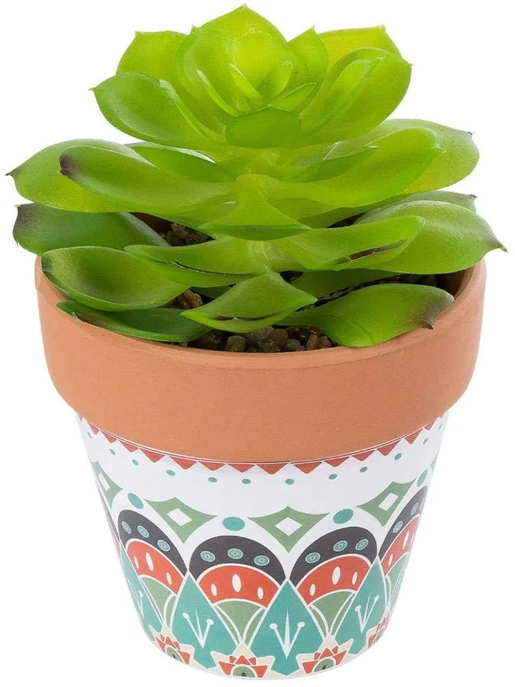 Τεχνητό Φυτό Σε Κασπώ Succulent Echeveria 21049 Φ10x14cm Multi GloboStar Πηλός,Πολυαιθυλένιο