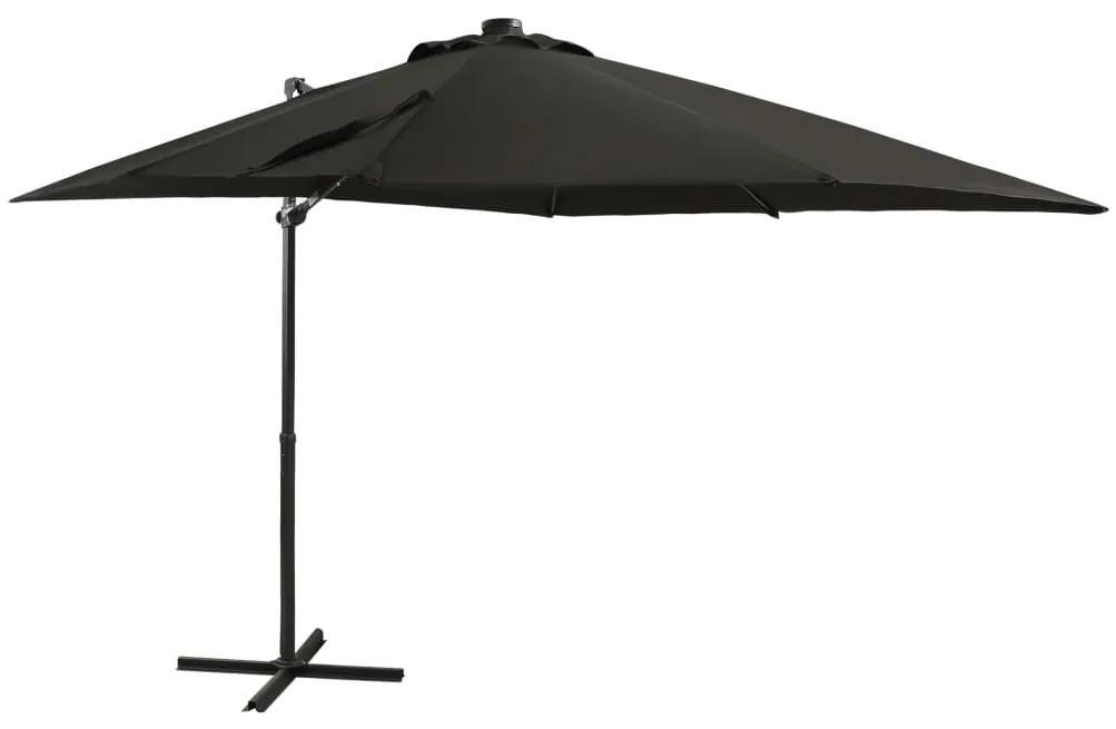 Ομπρέλα Κρεμαστή με Ιστό και LED Μαύρη 250 εκ.
