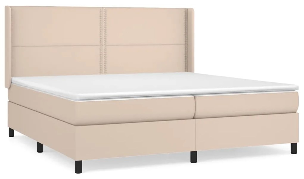 Κρεβάτι Boxspring με Στρώμα Καπουτσίνο 200x200εκ.από Συνθ.Δέρμα - Καφέ