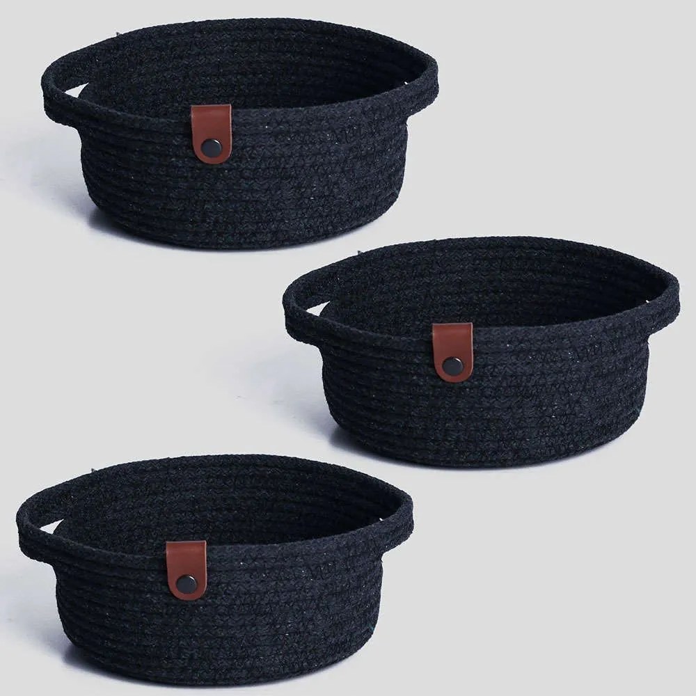 Καλάθια Αποθήκευσης (Σετ 3Τμχ) 171JTR1249 25x25x10cm Black Aberto Design Cotton