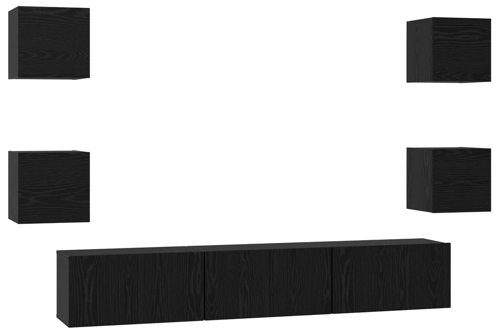 vidaXL Σετ επίπλου τηλεόρασης Επιτοίχιο 7 pcs Μαύρη δρυς