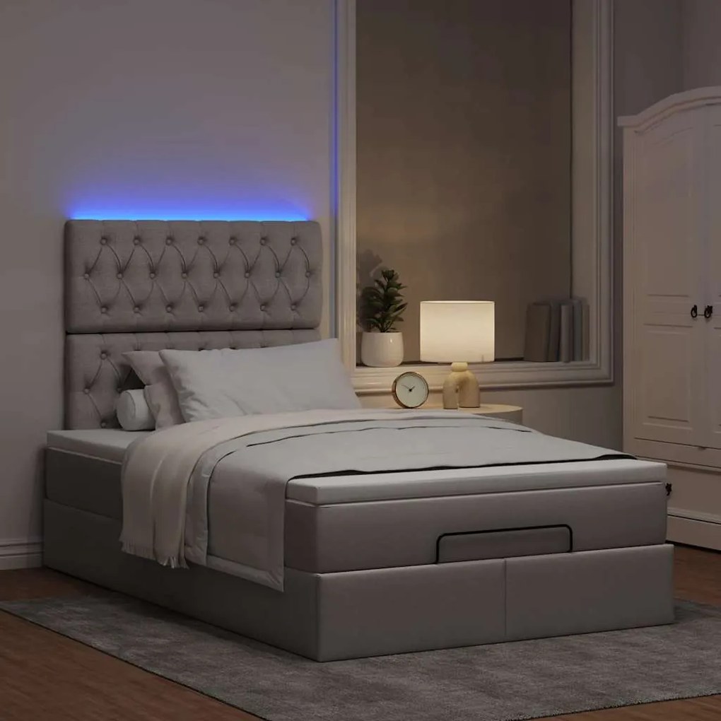 vidaXL Οθωμανικό κρεβάτι με στρώμα & LEDs Taupe 120x190cm ύφασμα