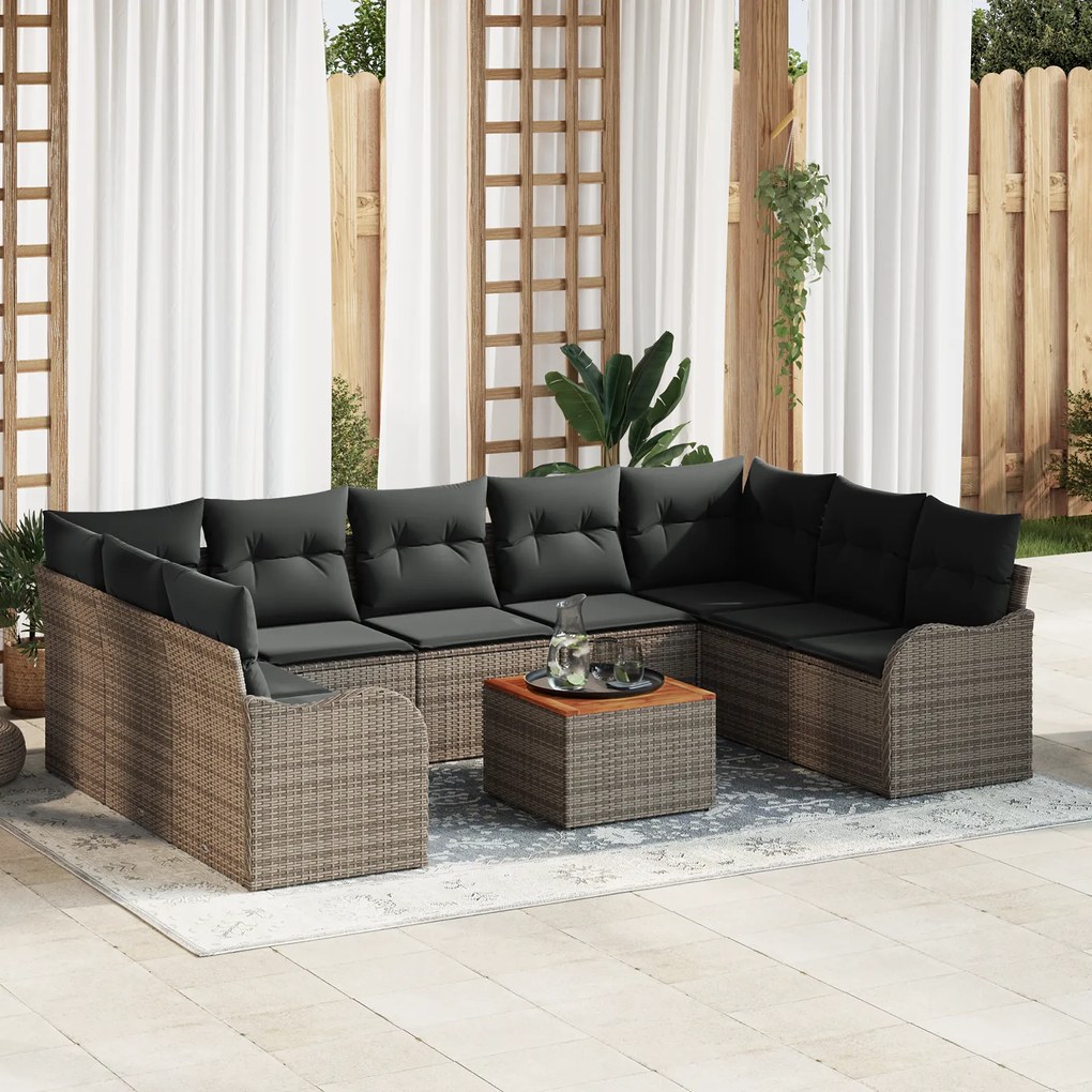 vidaXL Γκρι Σετ Καναπέ Κήπου 10 pcs Γκρι Μεγάλο Ρατάν