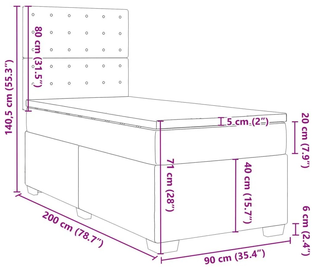 Κρεβάτι Boxspring με Στρώμα Σκούρο Γκρι 90x200 εκ. Υφασμάτινο - Γκρι