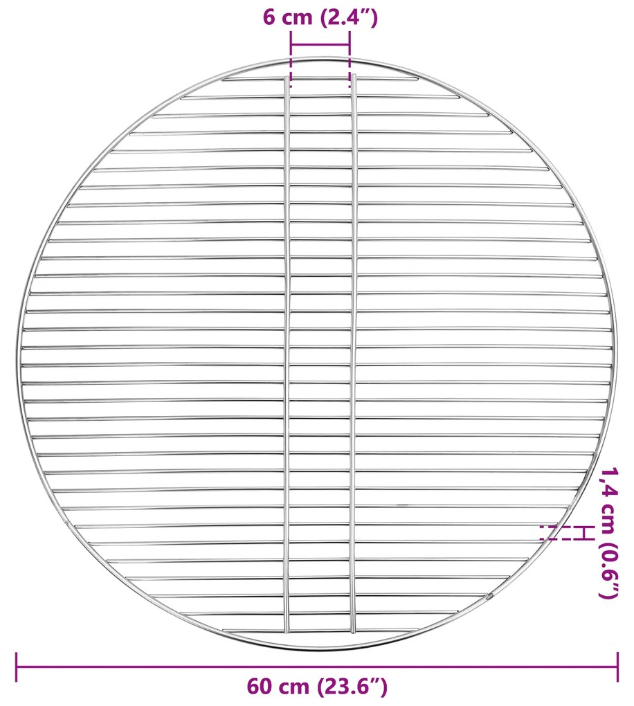 vidaXL BBQ Grill Grate Ασημί Ø60 εκ Ανοξείδωτο ατσάλι