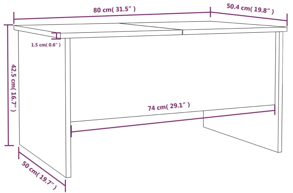 Τραπεζάκι Σαλονιού Γκρι Σκυρ. 80x50x42,5 εκ. Επεξεργ. Ξύλο - Γκρι