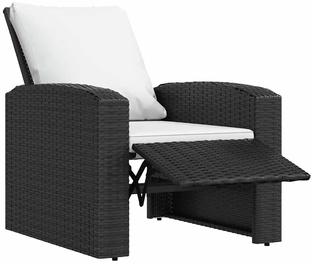 vidaXL Καρέκλα Κήπου Ανακλινόμενη Μαύρη Συνθετικό Ρατάν με Μαξιλάρια
