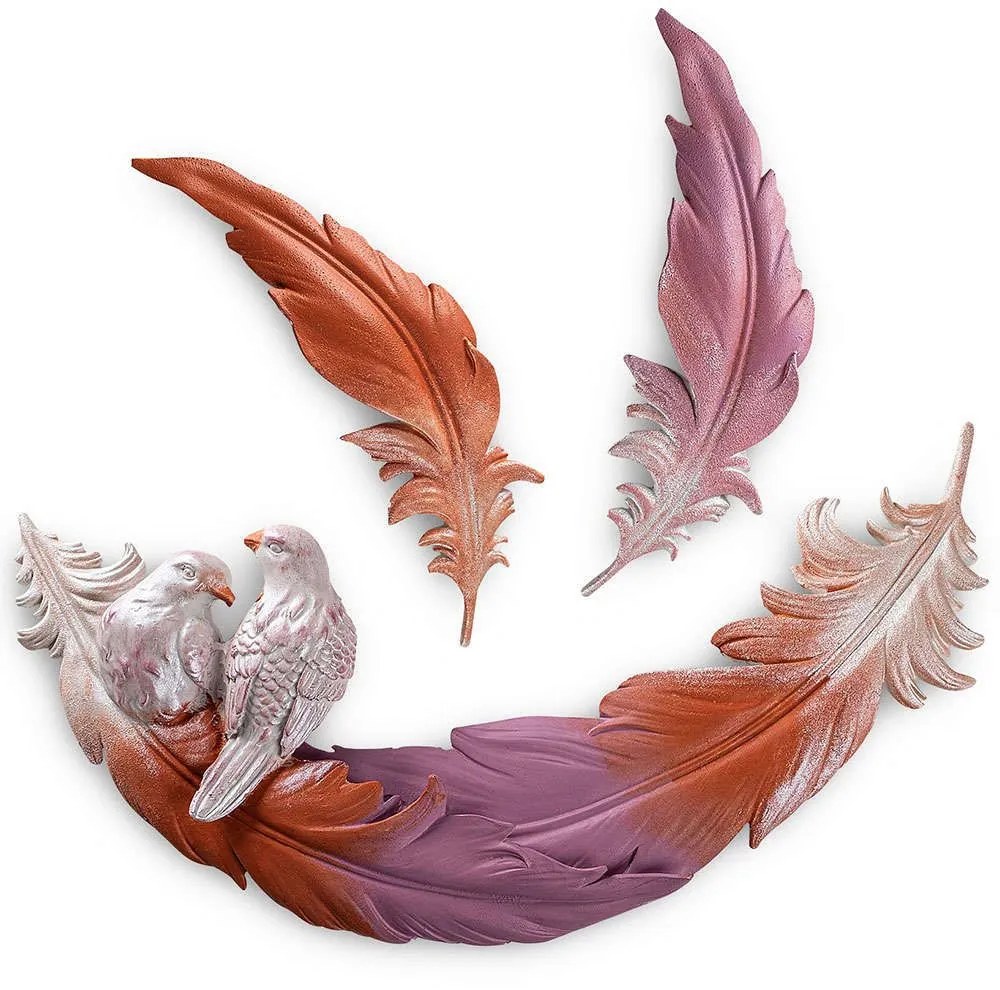 Διακοσμητικό Τοίχου Love Birds 565TNL1184 41x4x21/26x2x8cm Pink-Orange Aberto Design Πολυέστερ