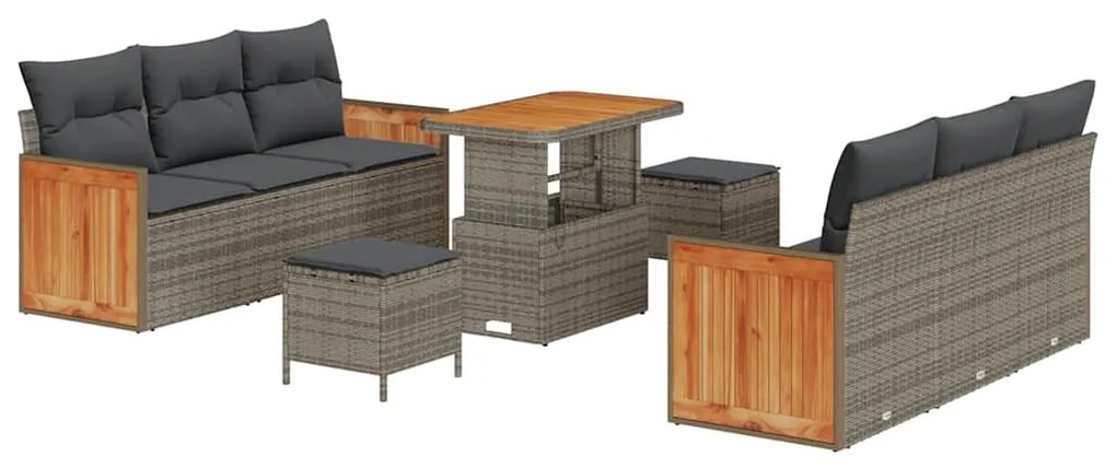 vidaXL Σετ Καναπέ Κήπου με μαξιλάρι 9 pcs Γκρι 90 x 55 x 71 cm
