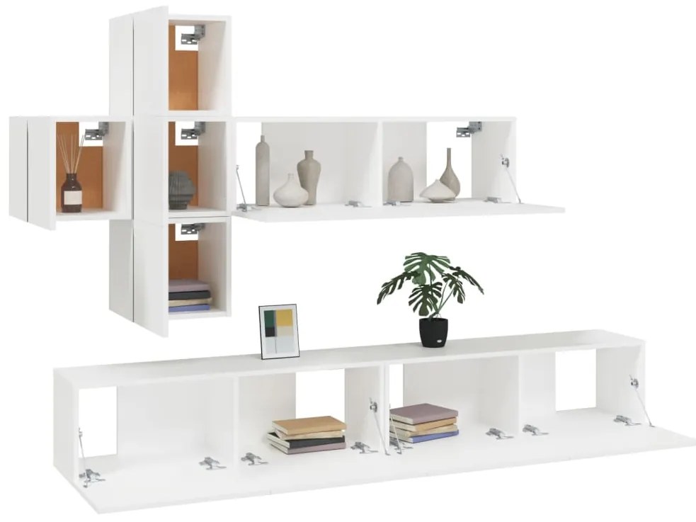 vidaXL Σετ Επίπλων Τηλεόρασης 7 Τεμαχίων Λευκό από Επεξεργασμένο Ξύλο