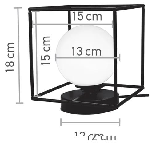 Επιτραπέζιο φωτιστικό σε μαύρη απόχρωση και λευκή οπαλίνα 1XG9 D:18cm (3018-BL)