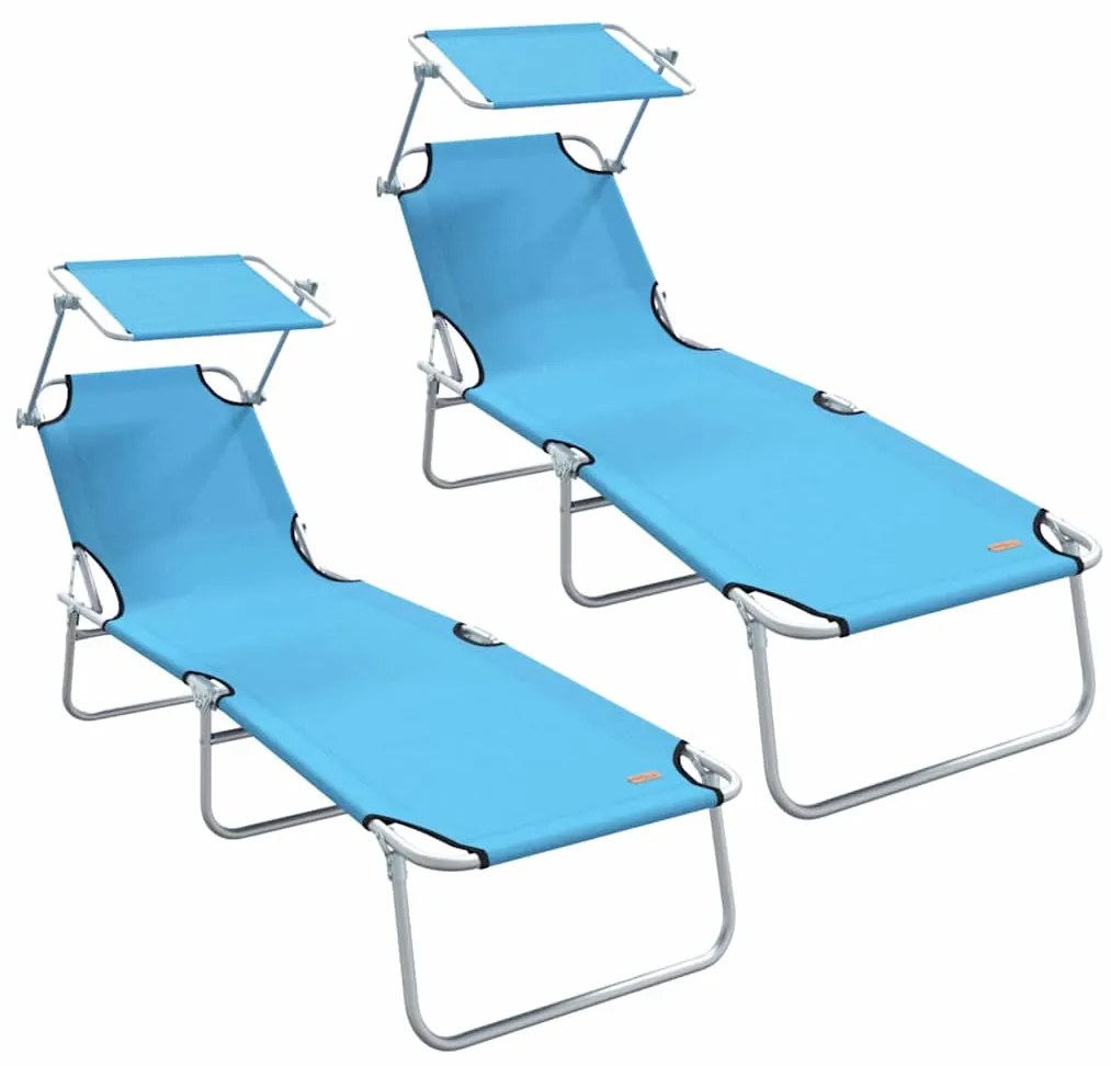 vidaXL Ξαπλώστρα 2-πρόσωπο 2 pcs Μπλε 58 x 188 x 77 εκ. ύφασμα