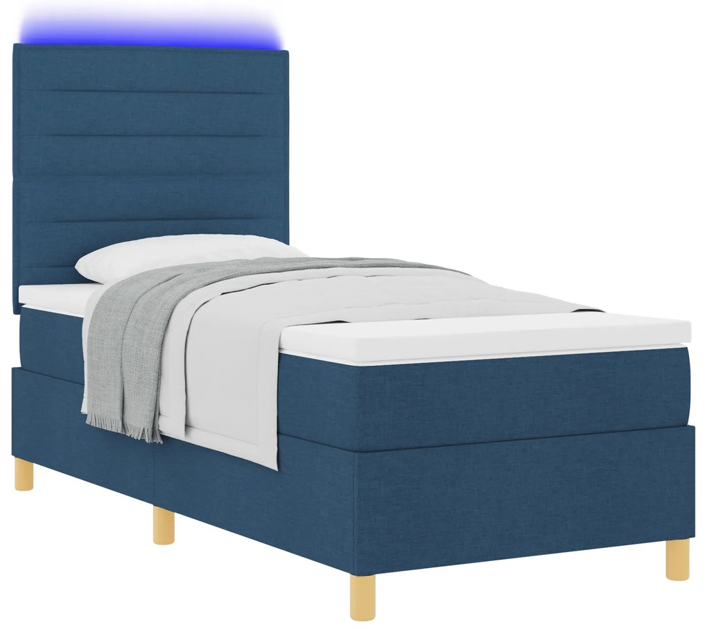 vidaXL Κρεβάτι με Στρώμα & LED Μπλε 90x190 εκ. Υφασμάτων