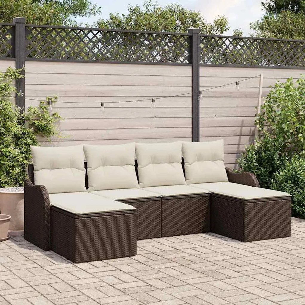vidaXL Σετ Καναπέ Κήπου με μαξιλάρι 6 pcs Καφέ Πολυ ράταν