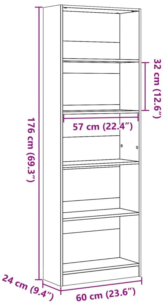 Βιβλιοθήκη Καφέ Δρυς 60x24x176 εκ. από Επεξεργασμένο Ξύλο - Καφέ