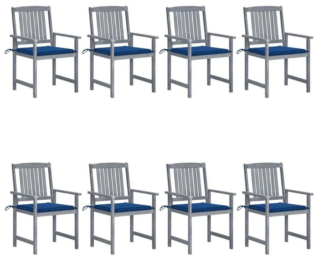 Καρέκλες Κήπου 8 τεμ. Γκρι από Μασίφ Ξύλο Ακακίας με Μαξιλάρια - Γκρι