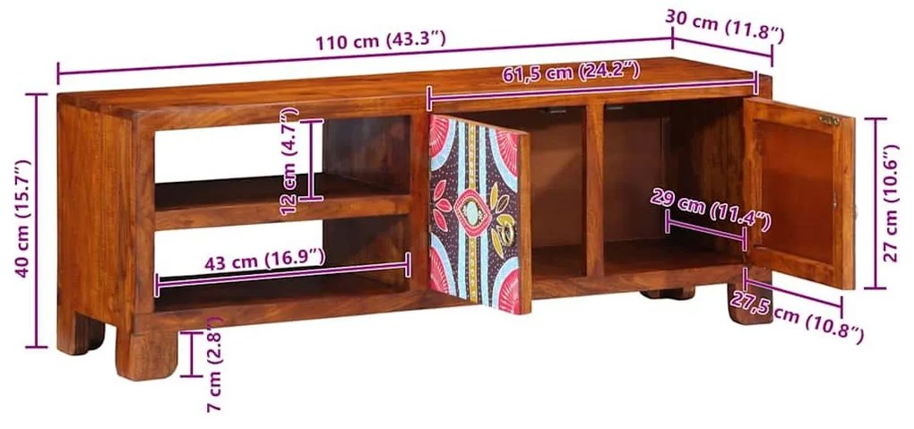 Ντουλάπι τηλεόρασης πολύχρωμο 110x30x40 μασίφ ξύλο ακακίας - Πολύχρωμο