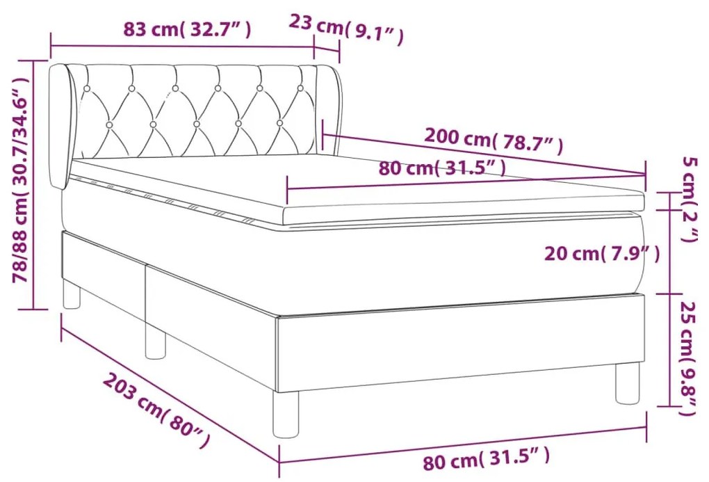 Κρεβάτι Boxspring με Στρώμα Σκούρο Πράσινο 80x200 εκ. Βελούδινο - Πράσινο