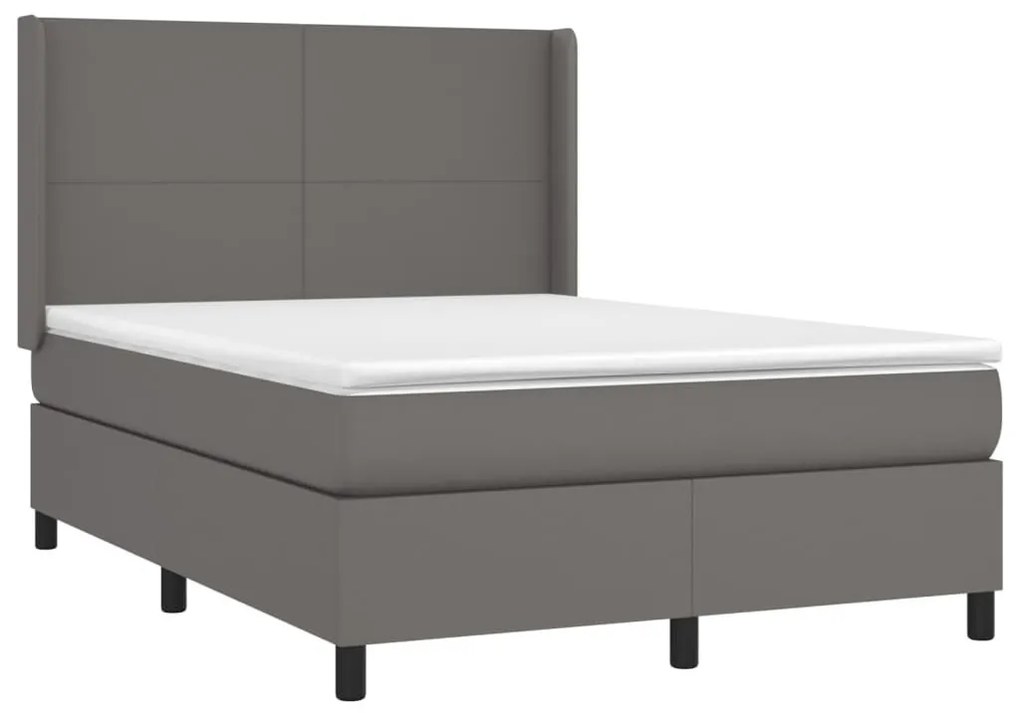 Κρεβάτι Boxspring με Στρώμα &amp; LED Γκρι 140x190 εκ. Συνθ. Δέρμα - Γκρι