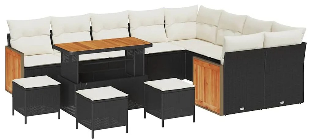 vidaXL Σετ Καναπέ Κήπου 13 pcs Μαύρο και κρεμ 110 x 55 x 71 εκ