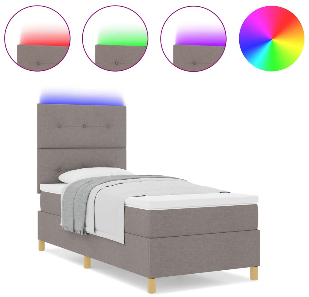 vidaXL Κρεβάτι Box Spring με Στρώμα & LED Ταπές 90x190 εκ Υφάσματος