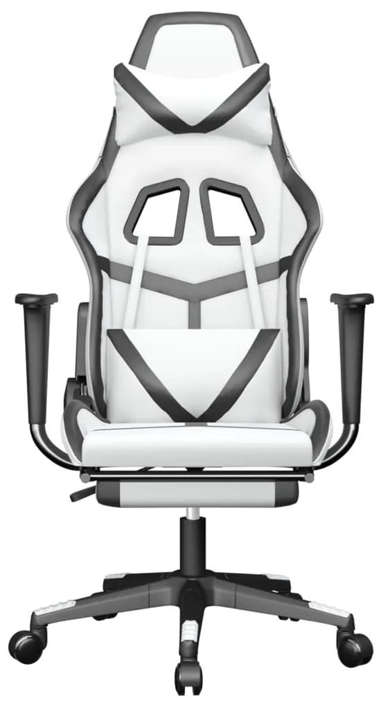vidaXL Καρέκλα Gaming Μασάζ Υποπόδιο Λευκό & Μαύρο από Συνθετικό Δέρμα