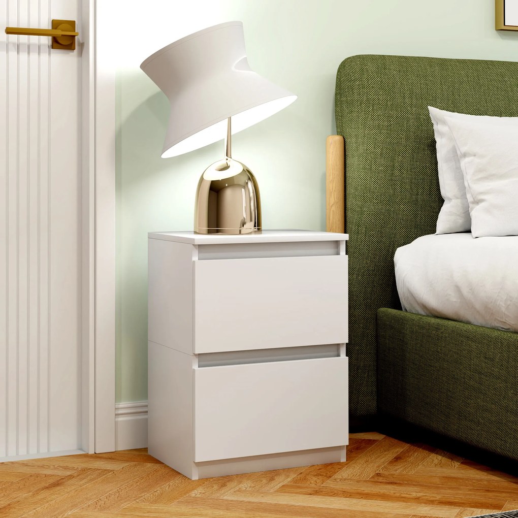 HOMCOM Νυχτικό τραπέζι με 2 συρτάρια, βοηθητικό τραπέζι με αποθηκευτικό χώρο, για σαλόνι, υπνοδωμάτιο, Λευκό