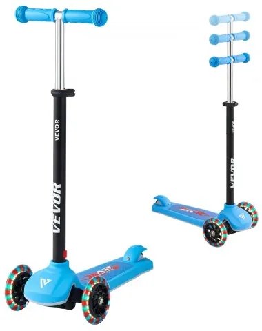 VEVOR Kick Scooter for Kids Ages 3+, 3-Wheel Toddler Scooter with Light-Up Wheels, Adjustable Height Handlebar, Wide Anti-Slip Deck, Lightweight Aluminum Frame for Boys and Girls up to 74.8 kg, Blue