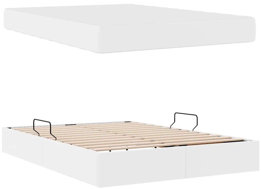 vidaXL Κρεβάτι με αποθηκευτικό χώρο και στρώμα 2 pcs Λευκό Δέρμα