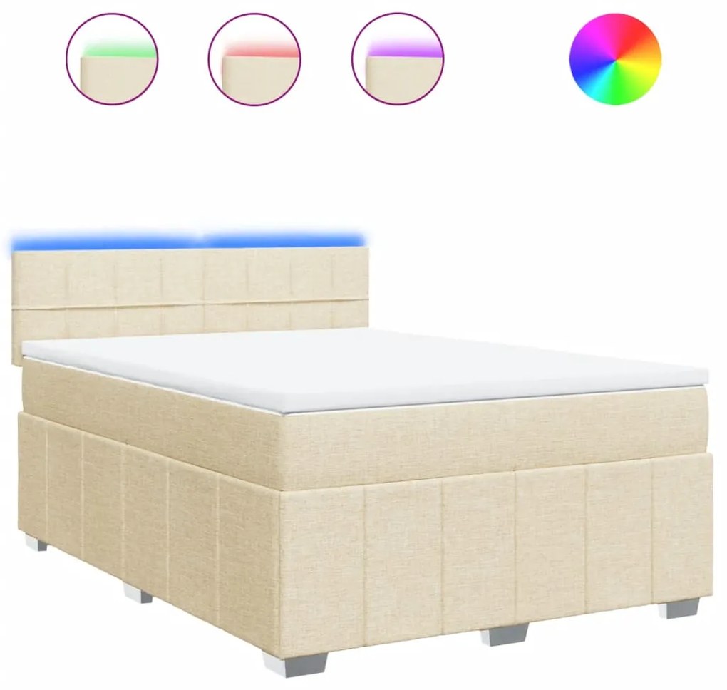 vidaXL Κρεβάτι Boxspring με Στρώμα Κρεμ 140x200 εκ. Υφασμάτινο