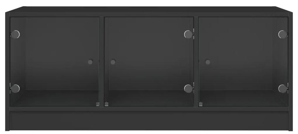 Τραπεζάκι Σαλονιού Μαύρο 102x50x42 εκ. με Γυάλινες Πόρτες - Μαύρο