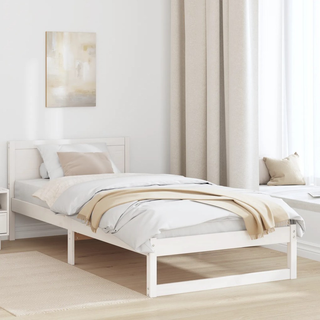 vidaXL Κρεβάτι Λευκό Ξύλο 90 x 200 cm Μινιμαλιστικό Κρεβάτι Ορθογώνιο