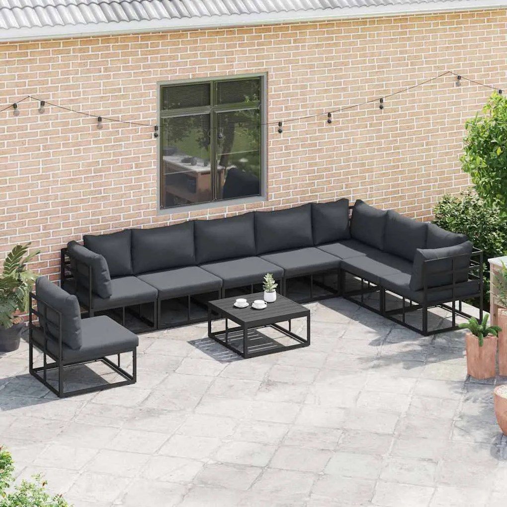 vidaXL Σετ Καναπέ Κήπου με μαξιλάρι 8 pcs Μαύρο Αλουμίνιο