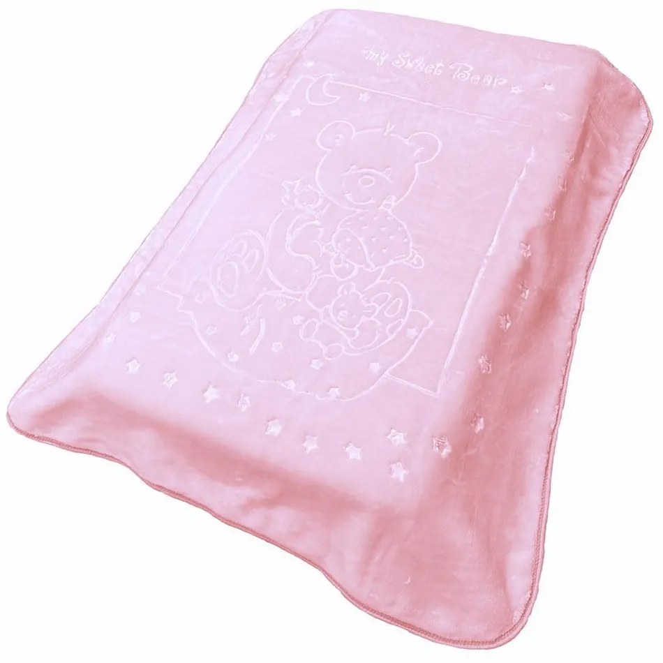 Κουβέρτα Βρεφική Βελουτέ Sweet Bear 12 Baby Pink DimCol Κούνιας 110x140cm Πολυέστερ