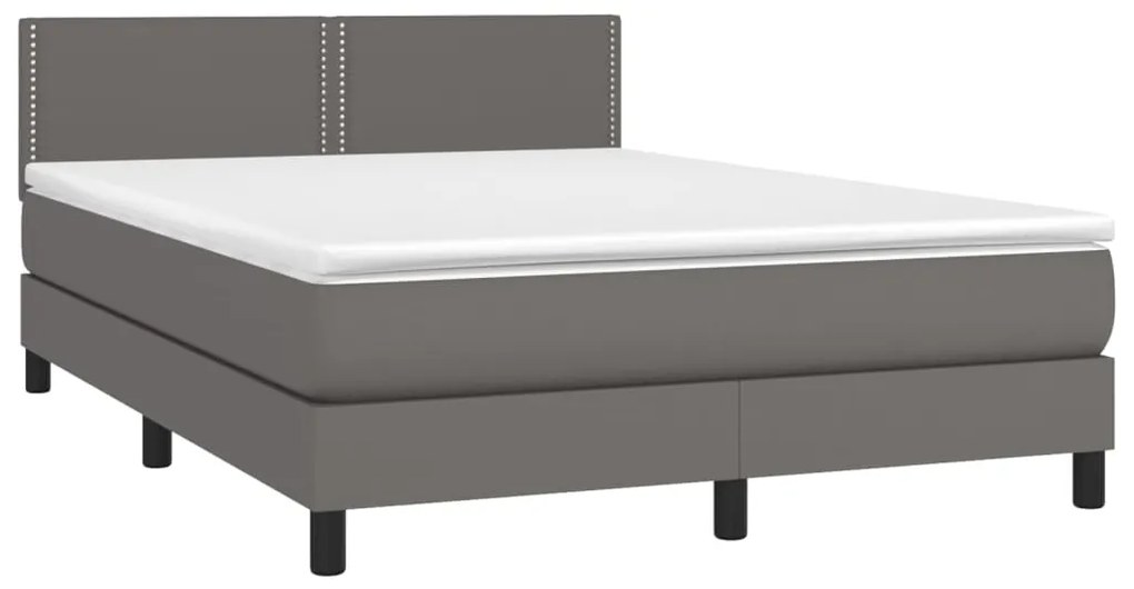 Κρεβάτι Boxspring με Στρώμα &amp; LED Γκρι 140x190 εκ. Συνθ. Δέρμα - Γκρι