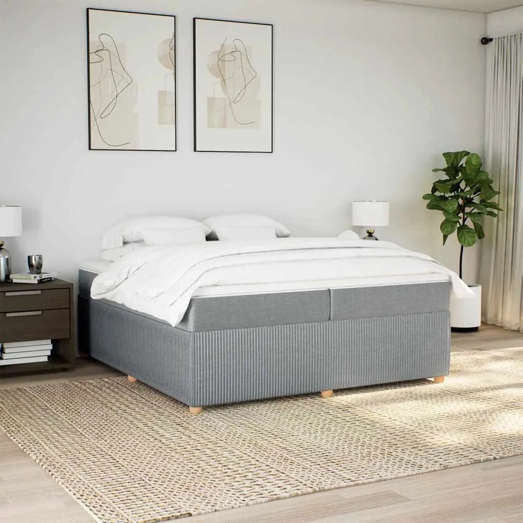 vidaXL Κρεβάτι Boxspring με Στρώμα Ανοιχτό Γκρι 200x200 εκ. Υφασμάτινο