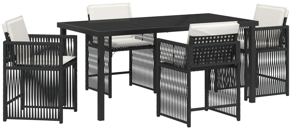 vidaXL Σετ Τραπεζαρίας Κήπου 5 Τεμαχίων με Μαξιλάρια Μαύρο Πολυ Ρατάν