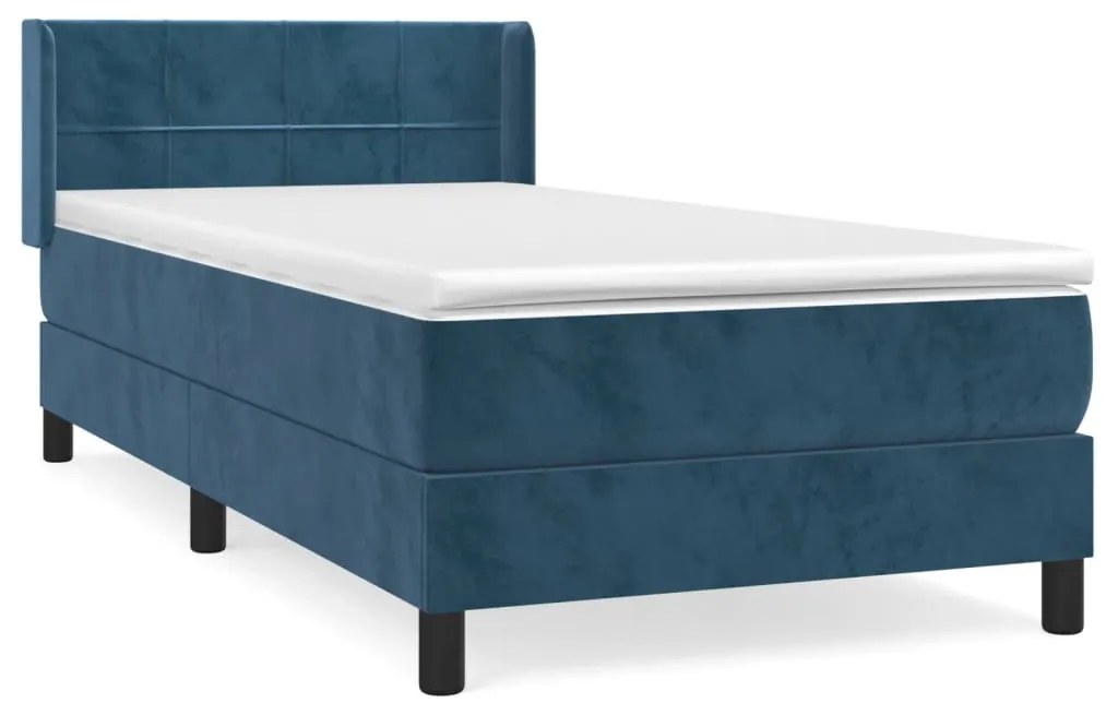 vidaXL Κρεβάτι Boxspring με Στρώμα Σκούρο Μπλε 90x200 εκ. Βελούδινο