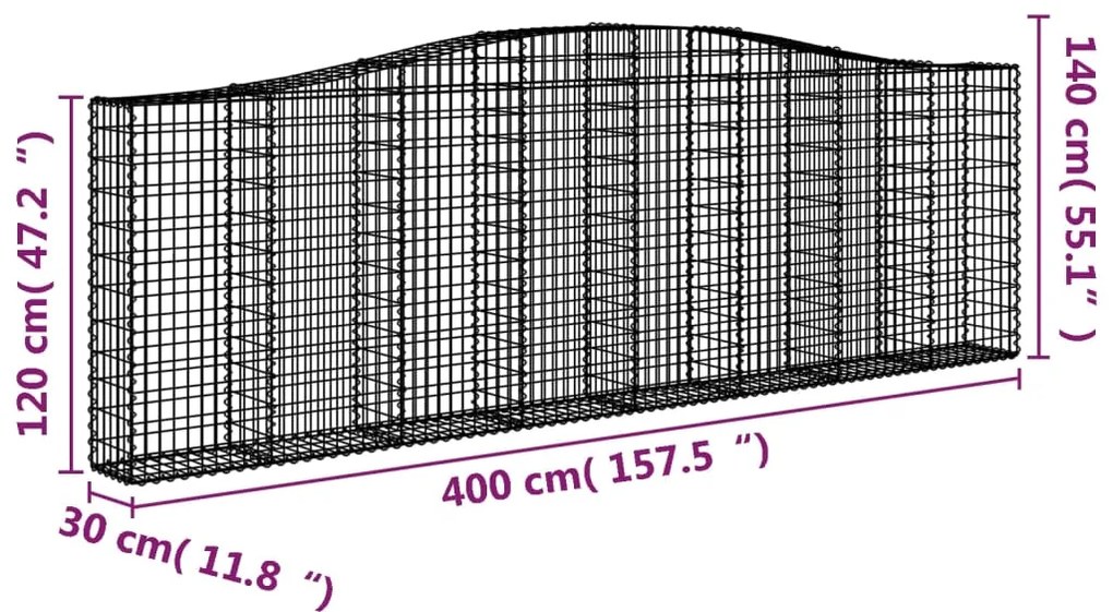 vidaXL Συρματοκιβώτια Τοξωτά 9 τεμ. 400x30x120/140 εκ. Γαλβαν. Ατσάλι