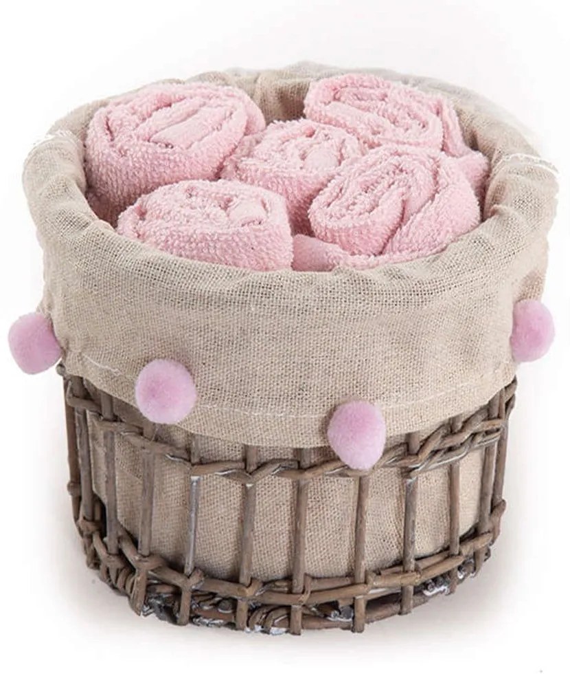 Λαβέτες Please Σε Καλαθάκι Σετ 5τμχ 1120-Pink Nef-Nef Towels Set 30x30cm 100% Βαμβάκι