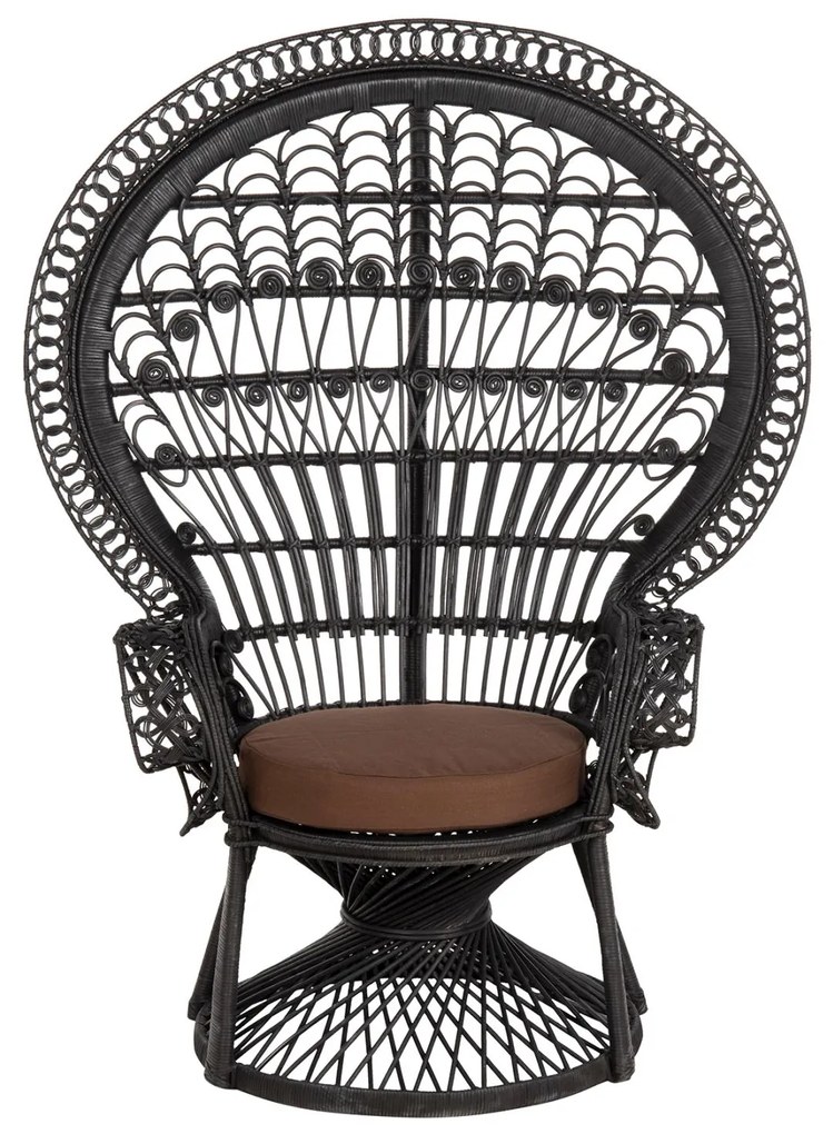 Καρέκλα - Πολυθρόνα ROYAL PEACOCK C9342.03 Μαύρο Rattan με Καφέ Μαξιλάρι 114x72x150Yεκ. 114x72x150 εκ.