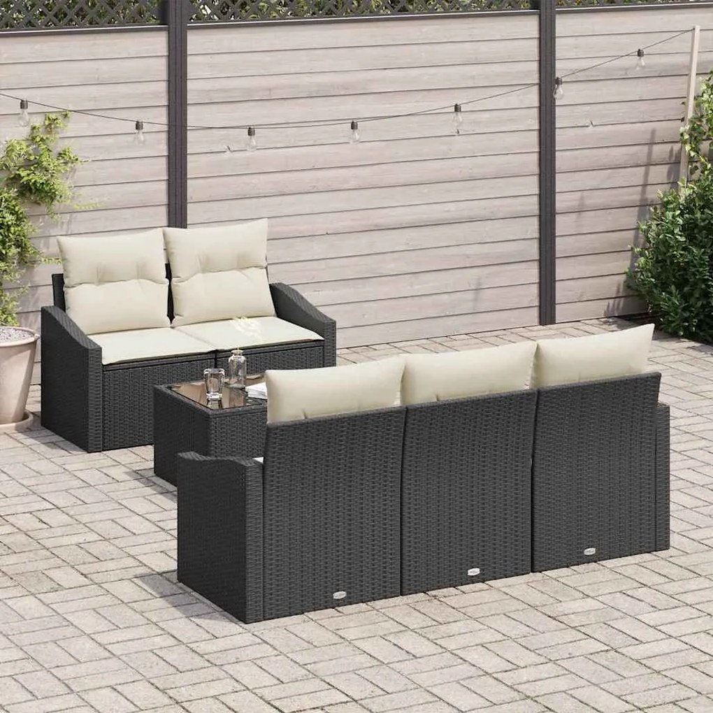 vidaXL Σετ Καναπέ Κήπου με μαξιλάρι 6 pcs Μαύρο, Κρέμα 55 x 55 x 37 εκ