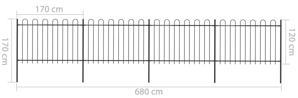 vidaXL Κάγκελα Περίφραξης με Κυκλική Κορυφή Μαύρα 6,8x1,2 μ. Ατσάλινα