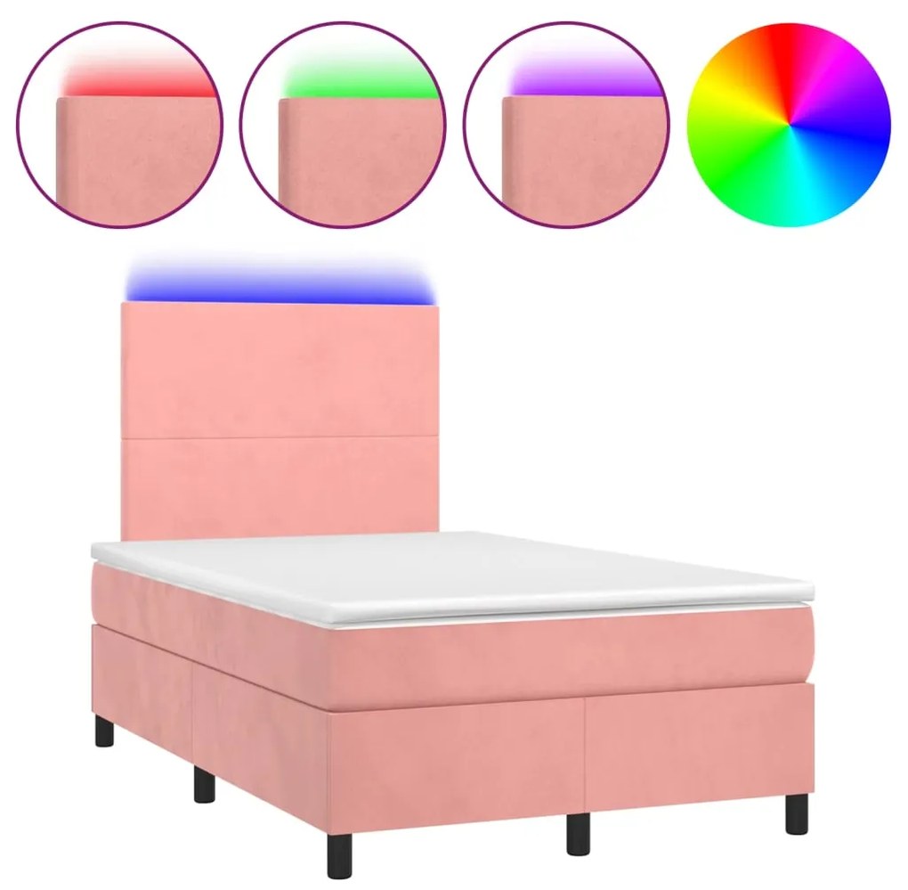 ΚΡΕΒΑΤΙ BOXSPRING ΜΕ ΣΤΡΩΜΑ &amp; LED ΡΟΖ 120X190 ΕΚ. ΒΕΛΟΥΔΙΝΟ 3270304