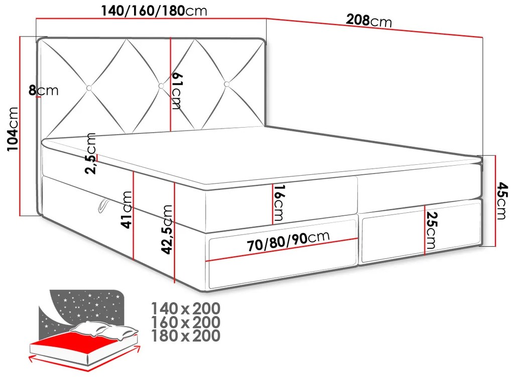 Επενδυμένο κρεβάτι Brno-Gkri Anoixto-180 x 200 εκ.