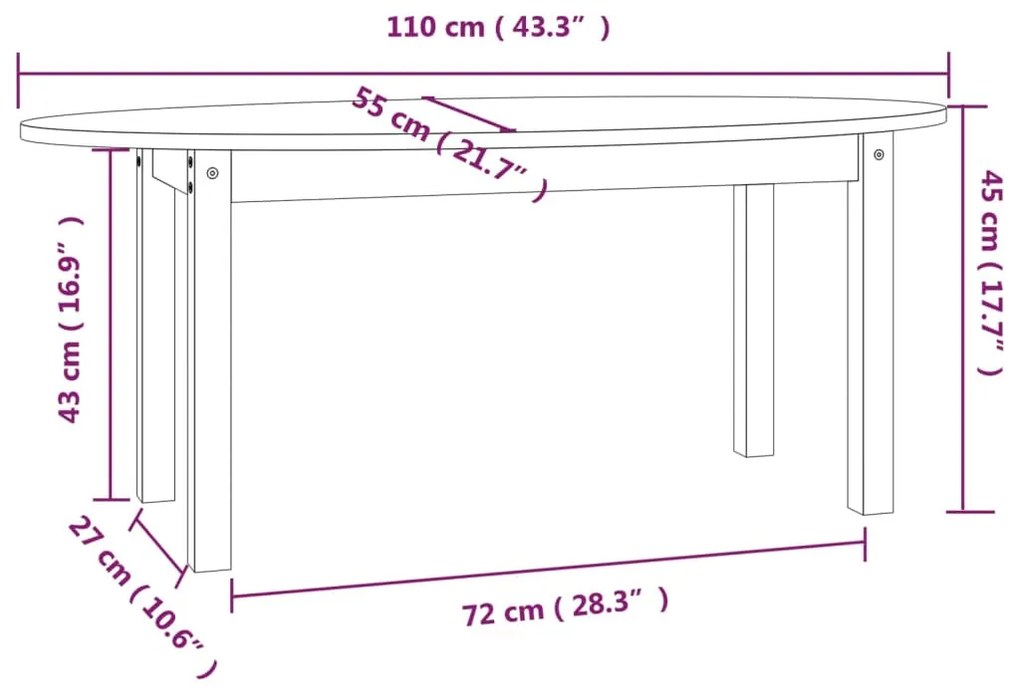 Τραπεζάκι Σαλονιού Λευκό 110x55x45 εκ. από Μασίφ Ξύλο Πεύκου - Λευκό